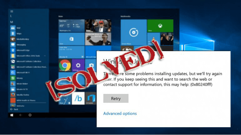 Erro de atualização do Windows 10 0x80240fff