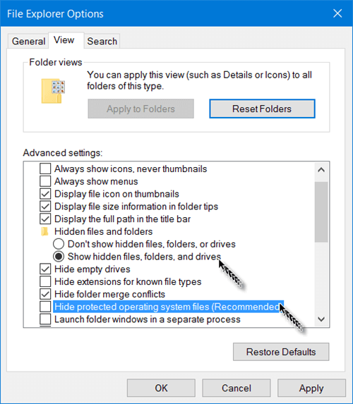 mostrar arquivos ocultos